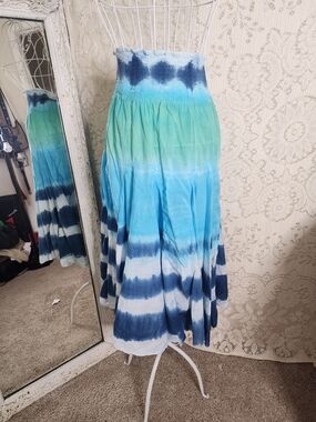 Element Blue Green Tie-Dye Smocked Maxi Skirt